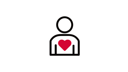 A minimalistic illustration of a person holding a red heart, symbolizing care, affection, and love. The design is simple and expressive.