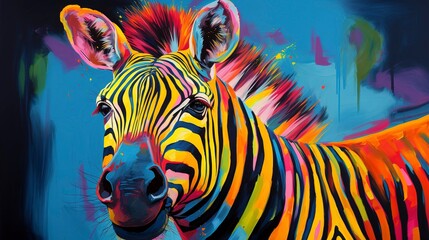 Zebra neon oil paintings thick brushstrokes