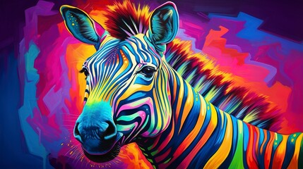 Zebra neon oil paintings thick brushstrokes