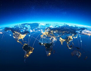 Global network of lights connecting continents