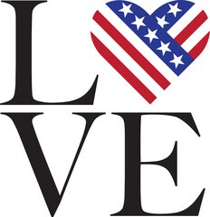 The word love with a patriotic heart in place of the o. I love America