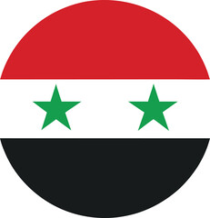 round syria national flag icon with red white black stripes and green stars