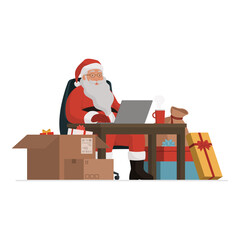 Efficient Santa Claus working with a laptop