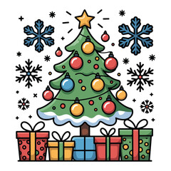 Festive Christmas Tree and Gifts Illustration