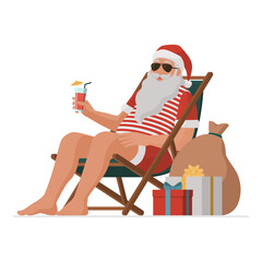 Santa Claus relaxing at the beach