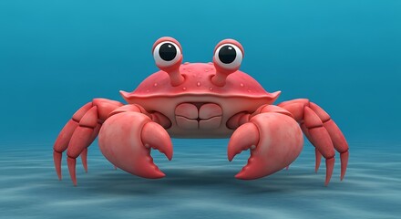 Cute Cartoon Crab Underwater.