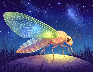 Glowing insect in starry night