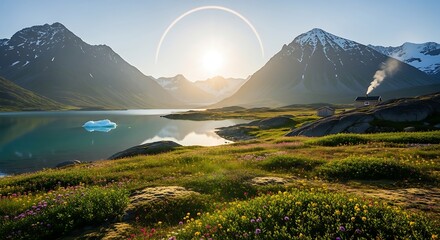 Arctic Mountain Sunrise Landscape.
