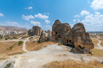 Volcanic rock formations landscape in Cappadocia, place of residence of ancient Christians
