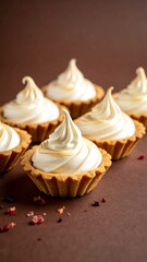 Close-up of small pastries with creamy topping