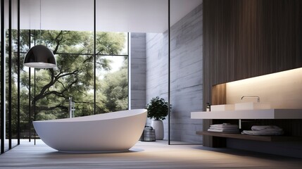 Modern Bathroom with White Freestanding Tub
