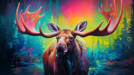Moose neon oil paintings thick brushstrokes