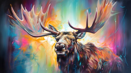 Moose neon oil paintings thick brushstrokes