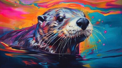 Otter neon oil paintings thick brushstrokes