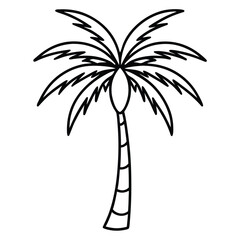 Outlined palm tree displays curved fronds atop a segmented trunk in minimalist style