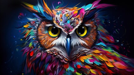 Owl neon oil paintings thick brushstrokes