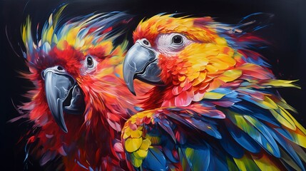Parrot neon oil paintings thick brushstrokes