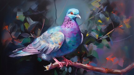 Pigeon neon oil paintings thick brushstrokes