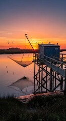 Sunset Fishing Net in France.