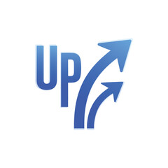 UP text with arrow vector illustration representing positive growth, success, progress, improvement, business performance, financial rise, and upward trend for analytics and strategy reports.