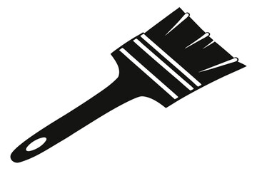 Black paint brush with bristles and handle presents a minimalistic monochrome design style