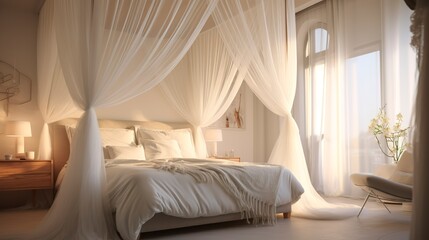 Serene Bedroom with White Bed Canopy