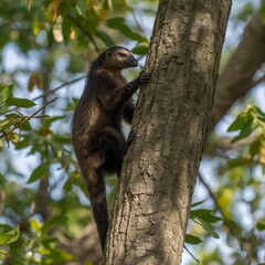 Naklejka premium A Mirim anteater climbing a tree in search of ants
