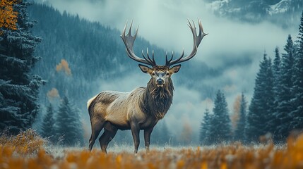 Majestic stag in autumnal forest