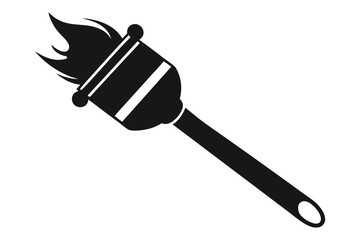Silhouette of a lit torch with a handle and burning flame displays powerfully