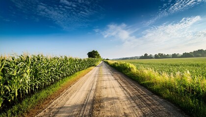 Rural Road Among A Corn Field In The Summer