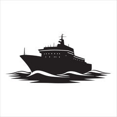 Obraz premium cruise ship silhouette vector Large cargo ship sailing on rough seas