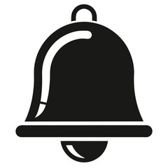 Black silhouette of a bell with handle and clapper displayed on a white backdrop