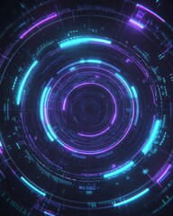 Obraz premium Futuristic digital scanning hud with glowing blue and violet neon interface rings