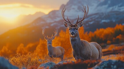 Deer in autumnal mountain landscape