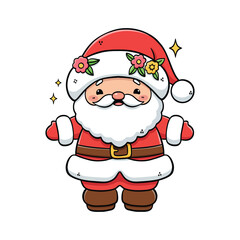 Happy Santa Claus Character Outline Vector Art with Hands Up for Seasonal Greeting and Sale Banner