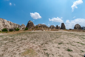 Volcanic rock formations landscape in Cappadocia, place of residence of ancient Christians