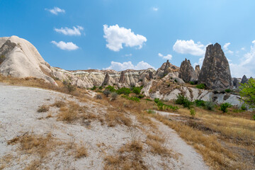 Volcanic rock formations landscape in Cappadocia, place of residence of ancient Christians