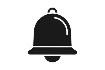 Isolated black bell icon shows notification or alert on a white background