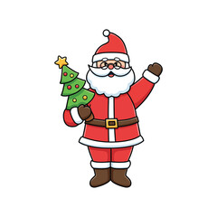 Santa Claus Outline Character with Christmas Tree Vector Illustration for Holiday Decor and Cards