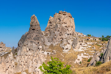Volcanic rock formations landscape in Cappadocia, place of residence of ancient Christians