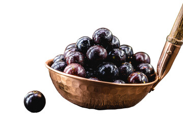 Jaboticaba or jabuticaba is a purplish black-white fruit that can be eaten raw or used to make jams, juices, liqueur or wine. Typical Brazil fruit on white isolated background.