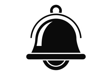 Isolated black bell icon features rounded contours and simple, minimal shape, set against a white backdrop
