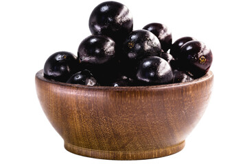 Jaboticaba or jabuticaba is a purplish black-white fruit that can be eaten raw or used to make jams, juices, liqueur or wine. Typical Brazil fruit on white isolated background.