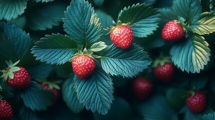 Strawberries on plant
