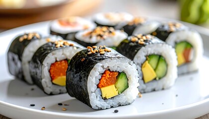 Close-up of sushi rolls on a plate