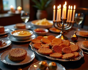 Cozy Hanukkah Dinner: Seven Menorah Candles and Traditional Treats