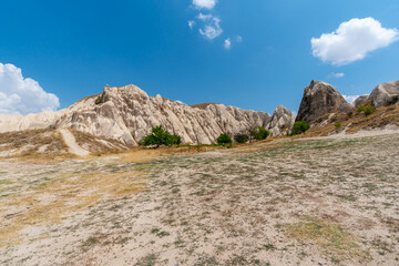 Volcanic rock formations landscape in Cappadocia, place of residence of ancient Christians