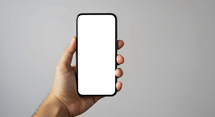Hand presenting mobile gadget with empty display template