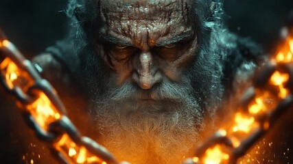 Ancient Deity Forges Fiery Chains in a Realm of Power and Myth.