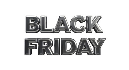 Black friday metallic text isolated on transparent background